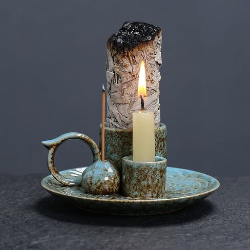Ceramic 4in 1 Incense Holder with Handle for Incense Stick Holder, Palo Santo, Sage, Candle, Ash Collection, Beautiful Home Decor Tray for Yoga, Meditation, Housewarming, Friends in Saudi Arabia