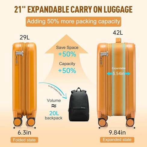 Foldable Checked-Luggage, Durable Hardside Suitcase with Mute Wheels, Waterproof Expandable Harshell Rolling Luggages with Side Pocket, TSA Lock (Yellow, 28-Inch) in Saudi Arabia