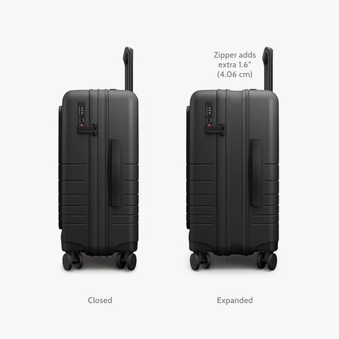 حقيبة Monos Pro قابلة للتوسيع (22 بوصة)، حقيبة سفر صلبة قابلة للتوسيع مع جيب أمامي، قفل TSA، معتمدة من شركات الطيران، أسود منتصف الليل in Kuwait