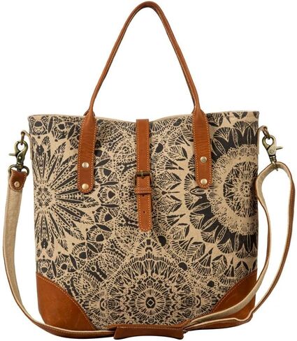 Myra Bag Vintage Purse - Le Medallion Vintage Cut Leather and Canvas Crossbody Bag for Women, Vintage Shoulder Bag, Mandala-Inspired Vintage Handbag in Saudi Arabia