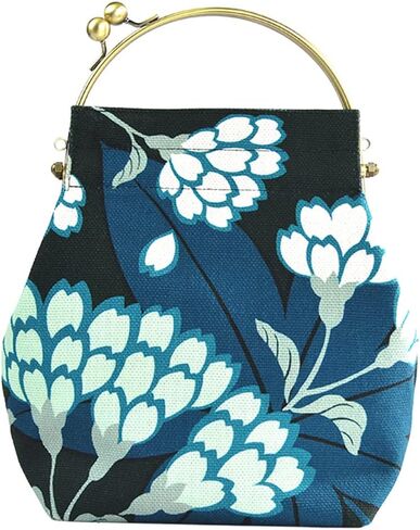 inokichi Benley Gamaguchi bag 2-Way Type Shoulder Bag Yukata Bag Japanese Pattern, Japanese Modern Kimono Bag , Hanafusa - Dark green, in Saudi Arabia