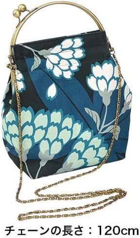 inokichi Benley Gamaguchi bag 2-Way Type Shoulder Bag Yukata Bag Japanese Pattern, Japanese Modern Kimono Bag , Hanafusa - Dark green, in Saudi Arabia