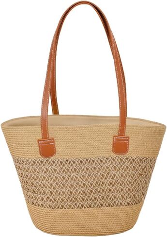Straw Beach Bag for Women Straw Tote Bag Woven Purses Summer Shoulder Handbag Rattan Bucket Purse Woven Shoulder Purses 2026 in Saudi Arabia