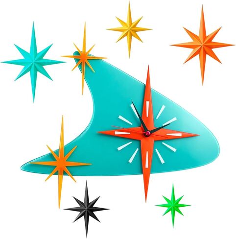 Thyle 25 inch Mid Century Modern Wall Clock Decor with 5 Pcs Retro 3D Star Art Wall Sculpture Starburst Clock art Vintage Home Decor Accent for Living Room Bedroom Office in Saudi Arabia