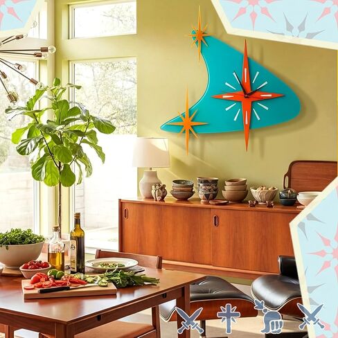 Thyle 25 inch Mid Century Modern Wall Clock Decor with 5 Pcs Retro 3D Star Art Wall Sculpture Starburst Clock art Vintage Home Decor Accent for Living Room Bedroom Office in Saudi Arabia