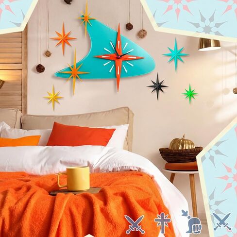 Thyle 25 inch Mid Century Modern Wall Clock Decor with 5 Pcs Retro 3D Star Art Wall Sculpture Starburst Clock art Vintage Home Decor Accent for Living Room Bedroom Office in Saudi Arabia