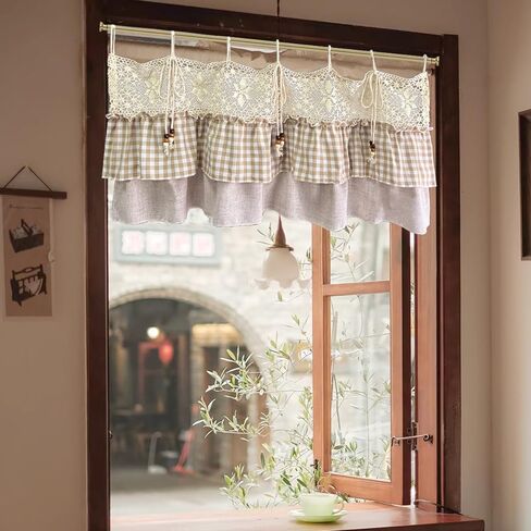 تصميم كوخ المزرعة ذو طبقات مكشكشة شبه شفافة وربطة عنق قصيرة لمطبخ المقهى، ستارة أنيقة على طراز مربعات الجاموس الساحرة، لوحة واحدة (بيج، عرض 79 × ارتفاع 20 بوصة) in Kuwait