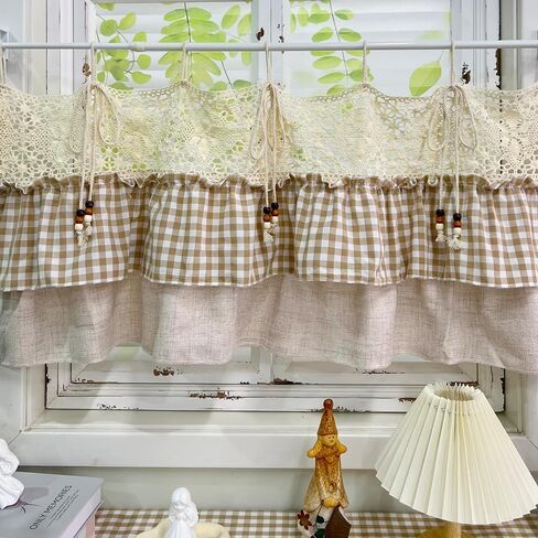 تصميم كوخ المزرعة ذو طبقات مكشكشة شبه شفافة وربطة عنق قصيرة لمطبخ المقهى، ستارة أنيقة على طراز مربعات الجاموس الساحرة، لوحة واحدة (بيج، عرض 79 × ارتفاع 20 بوصة) in Kuwait