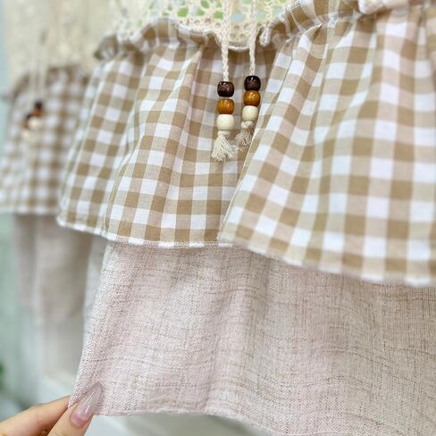 تصميم كوخ المزرعة ذو طبقات مكشكشة شبه شفافة وربطة عنق قصيرة لمطبخ المقهى، ستارة أنيقة على طراز مربعات الجاموس الساحرة، لوحة واحدة (بيج، عرض 79 × ارتفاع 20 بوصة) in Kuwait