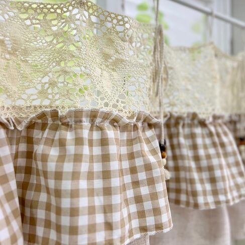 تصميم كوخ المزرعة ذو طبقات مكشكشة شبه شفافة وربطة عنق قصيرة لمطبخ المقهى، ستارة أنيقة على طراز مربعات الجاموس الساحرة، لوحة واحدة (بيج، عرض 79 × ارتفاع 20 بوصة) in Kuwait