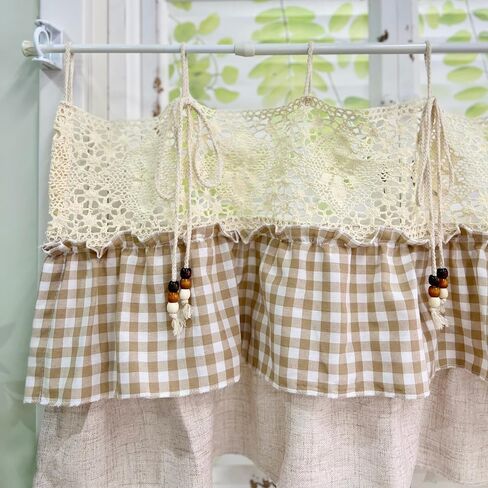 تصميم كوخ المزرعة ذو طبقات مكشكشة شبه شفافة وربطة عنق قصيرة لمطبخ المقهى، ستارة أنيقة على طراز مربعات الجاموس الساحرة، لوحة واحدة (بيج، عرض 79 × ارتفاع 20 بوصة) in Kuwait