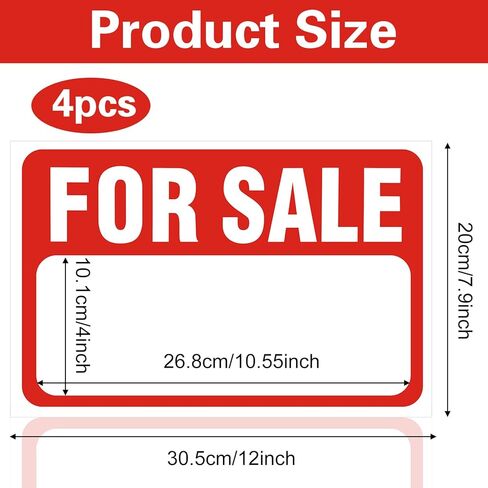 4PCS For Sale Sign for Car Sticker, For Sale Signs for Car, 12x8 Inch Self-Adhesive Vinyl Sale-Sign Decal for Indoor and Outdoor Advertising Signage, For Sale-Sign Sticker for Garage, Boat, Yard, Home in Saudi Arabia