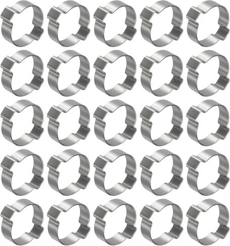 25Pcs Stainless Steel Double Ear Hose Clamps, Adjustable 24-28mm Heavy Duty O Clip Crimp Rings, Two Ears Cinch Rings Crimp Pinch Fitting for Automotive, Tubing, Fuel in Saudi Arabia