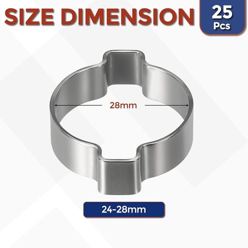 25Pcs Stainless Steel Double Ear Hose Clamps, Adjustable 24-28mm Heavy Duty O Clip Crimp Rings, Two Ears Cinch Rings Crimp Pinch Fitting for Automotive, Tubing, Fuel in Saudi Arabia