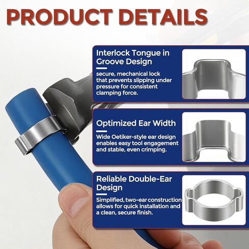 25Pcs Stainless Steel Double Ear Hose Clamps, Adjustable 24-28mm Heavy Duty O Clip Crimp Rings, Two Ears Cinch Rings Crimp Pinch Fitting for Automotive, Tubing, Fuel in Saudi Arabia
