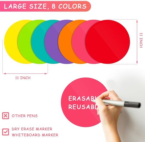 11 Inch Dry Erase Dots Removable Vinyl Dot Circle Whiteboard Marker Vinyl Stickers Dots Wall Decals for School Classroom Teachers Students Table Reminders (8 Pcs) in Saudi Arabia