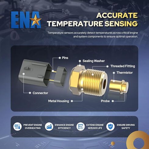 ENA Engine Coolant Temperature Sensor Compatible with Jeep Ram Fiat Dodge Chrysler Cherokee Compass Renegade ProMaster City Dart 500 500L 500X 1.4L 2.4L l4 2012-2023 Replaces TX237 68088241AA in Saudi Arabia