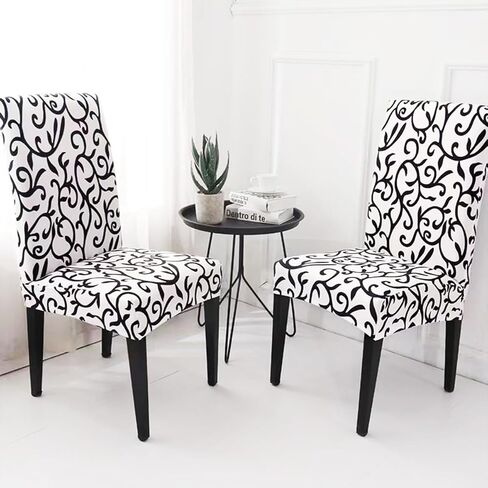 Dining Room Chair Covers Set of 4,Trendy Printing Durable Soft Stretch Seat Slipcover, Removable Washable Protector Cover for Hotel,Dining Room,Ceremony,Banquet,Black White), Black and White in Saudi Arabia