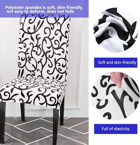 Dining Room Chair Covers Set of 4,Trendy Printing Durable Soft Stretch Seat Slipcover, Removable Washable Protector Cover for Hotel,Dining Room,Ceremony,Banquet,Black White), Black and White in Saudi Arabia