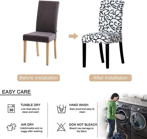 Dining Room Chair Covers Set of 4,Trendy Printing Durable Soft Stretch Seat Slipcover, Removable Washable Protector Cover for Hotel,Dining Room,Ceremony,Banquet,Black White), Black and White in Saudi Arabia