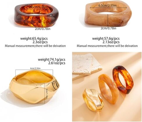 مكتنزة الراتنج الإسورة سوار مجموعة الذهب لهجة بيان الاكريليك أساور للنساء 3 قطعة واسعة الكفة مجوهرات تكويم الأساور الجريئة in Kuwait