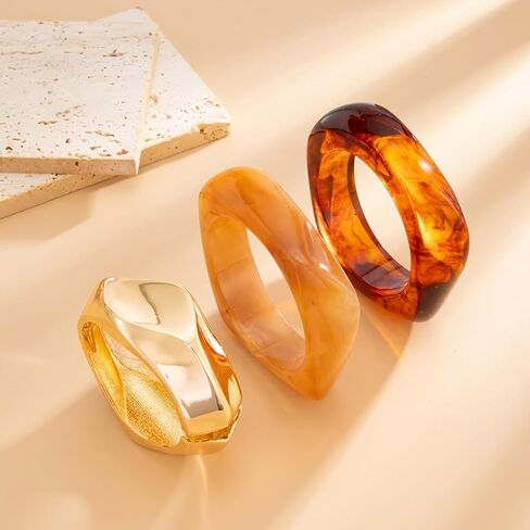 مكتنزة الراتنج الإسورة سوار مجموعة الذهب لهجة بيان الاكريليك أساور للنساء 3 قطعة واسعة الكفة مجوهرات تكويم الأساور الجريئة in Kuwait