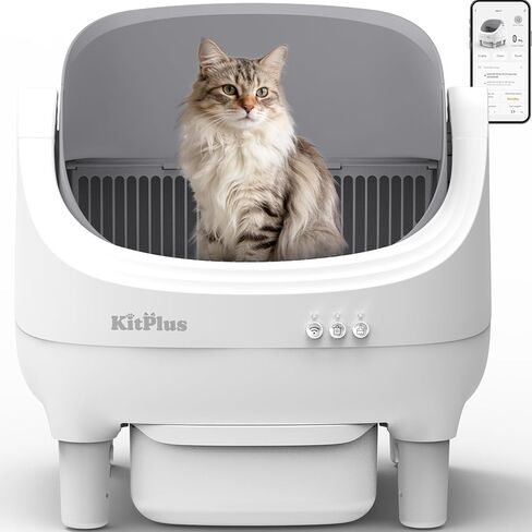 Self Cleaning Litter Box, Automatic Cat Litter Box-APP Control, Open-Design Electric Litter Box, Safety Anti-Pinch, Odor-Free Waste Disposal Includes Trash Bags, Suitable for Multiple Cats, Grey in Kuwait