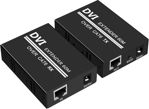 موسع DVI عبر كابل إيثرنت Cat5e/6/7 يصل إلى 196 قدمًا مع جهاز إرسال واستقبال مكرر Balun DVI Ethernet يدعم محول 1920x1200 HDCP EDID in Kuwait