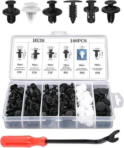100 PCS Bumper Push Fasteners Rivet Clip Kit, ABS Retainer Expansion Screws with Removal Tool, 6 Popular Sizes Fenders/Body Fixing Clips, Universal for Most Cars, Trucks, SUVs (White) in Saudi Arabia