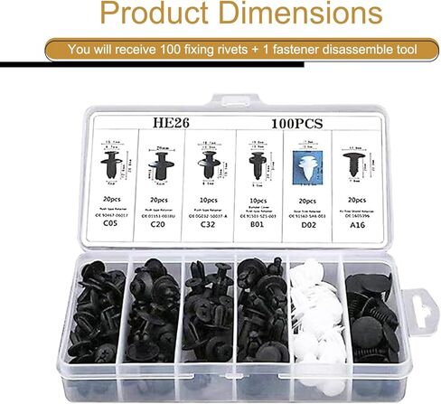 100 PCS Bumper Push Fasteners Rivet Clip Kit, ABS Retainer Expansion Screws with Removal Tool, 6 Popular Sizes Fenders/Body Fixing Clips, Universal for Most Cars, Trucks, SUVs (White) in Saudi Arabia