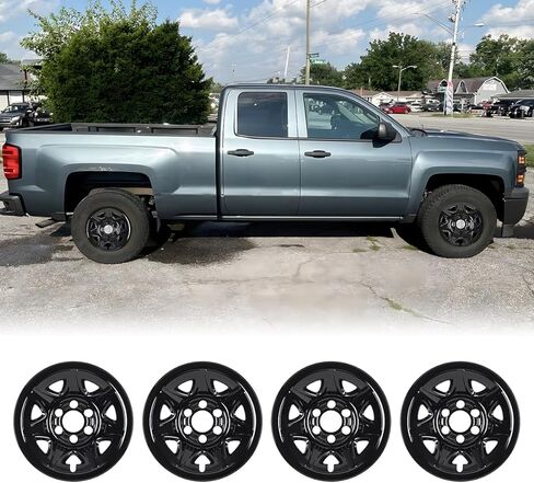 CPW 17 بوصة عجلات فولاذية Hubcaps جلود 4 قطع طلاء أسود لـ 2014-2018 Chevy Silverado 1500&2019 Chevy Silverado 1500 Ld&2014-2019 Gmc Sierra 1500&2019 Gmc Sierra 1500 Limited، Snap-On in Saudi Arabia