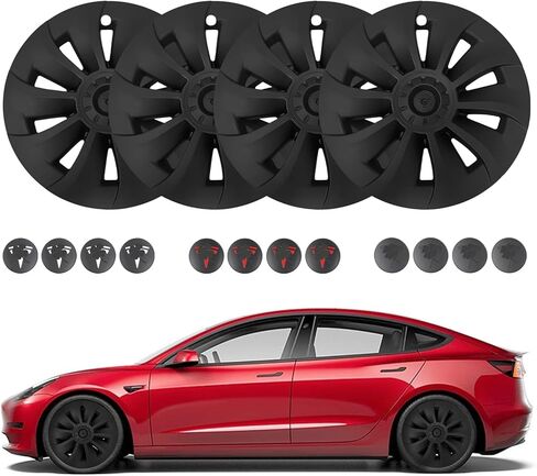 PM Auto Set of 4 Wheel Covers Big Cyclone Hubcaps Matte Black Direct Replacement for 2017-2023 Tesla 3 19 inch Without Highland in Saudi Arabia