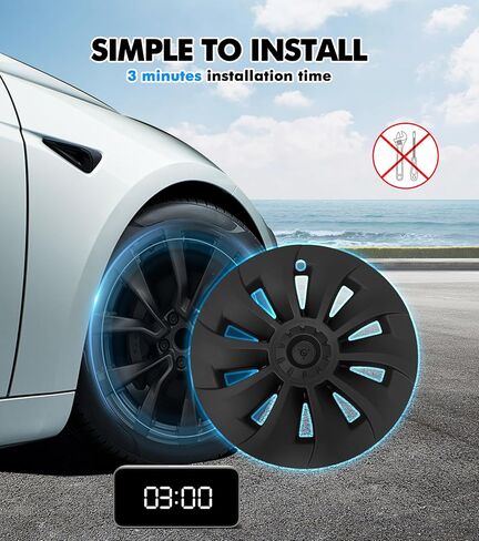 PM Auto Set of 4 Wheel Covers Big Cyclone Hubcaps Matte Black Direct Replacement for 2017-2023 Tesla 3 19 inch Without Highland in Saudi Arabia
