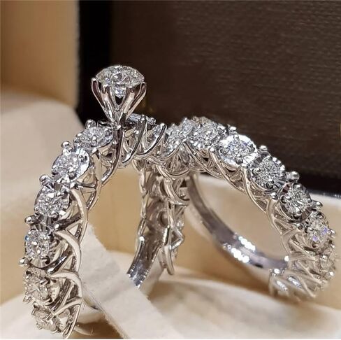 Luxury 2Pc Set Cubic Zirconia Rings for Women Silver Color Finger Jewelry for Wedding in Saudi Arabia