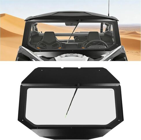Front Glass Windshield Window Compatible with 2017+ Can-Am Maverick X3 W/Manual Wiper, Glass Windscreen with Aluminum Frame, Powder Coated Black in Saudi Arabia