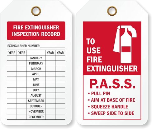 SmartSign 2 Sided Fire Extinguisher Inspection Record Tag for Indoor and Outdoor | 3.375" x 5.875" 10 mil Thick Plastic, Pack of 25 Red and White, Made in USA in Kuwait
