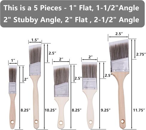 5 Piece Paint Brushes Paint Brush Set Flat and Angle Brushes for All Latex and Oil Paints in Saudi Arabia