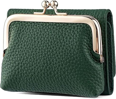 Genuine Leather Small Trifold Wallet for Women, RFID Blocking Card Holder, Compact Kiss-lock Purse with 8 Card Slots in Saudi Arabia