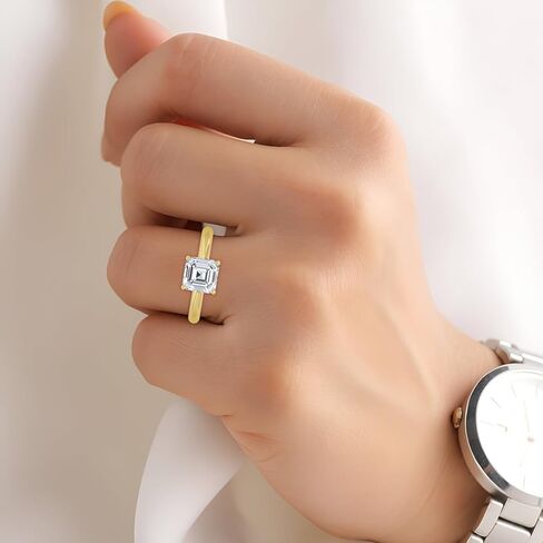 خاتم خطوبة ألماس سوليتير لاب جرو 1.00-5.00 قيراط معتمد من IGI للنساء من الذهب الأبيض والأصفر عيار 14 قيراط 4 شقوق (لون E-F VS1-VS2 وضوح تنظيف العين) in Kuwait