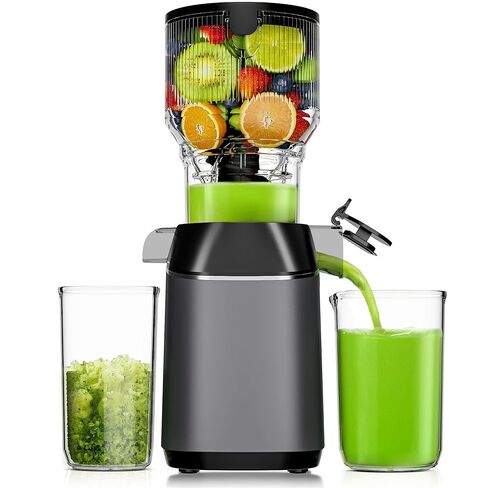 Cold Press Juicer, EUHOMY 5.8" Wide Feed Chute Juice Extractor Machine with 400W, High Juice Yield, Slow Masticating Juicer for Whole Vegetables & Fruits, Deep Silver in Kuwait