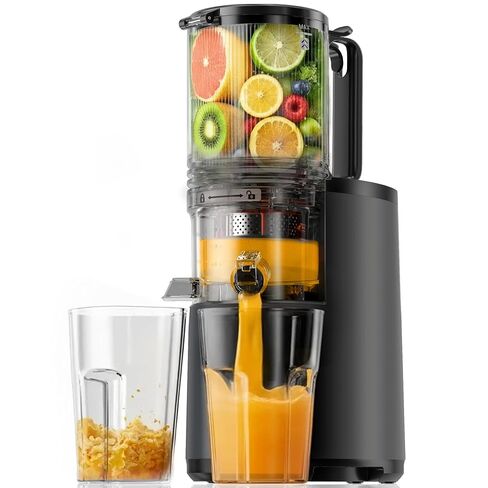 Cold Press Juicer, EUHOMY 5.8" Wide Feed Chute Juice Extractor Machine with 400W, High Juice Yield, Slow Masticating Juicer for Whole Vegetables & Fruits, Deep Silver in Saudi Arabia