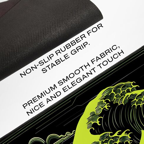 Japanese Great Wave Gaming Mouse Pad, XL Extended Size 31.5 x 11.8 inches, Neon Green Design, Water-Resistant Surface, Non-Slip Base in Saudi Arabia