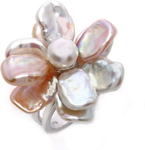 The Pearl Source Genuine Multicolor Keshi Cultured Pearl Flower Ring for Women in Saudi Arabia