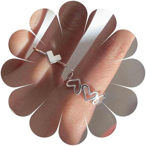 Vintage Stacking Love Heart Ring Silver Heart Finger Ring Hollow Love Heart Ring Heart Knuckle Rings Double Love Rings Jewelry for Women 2Pcs in Saudi Arabia