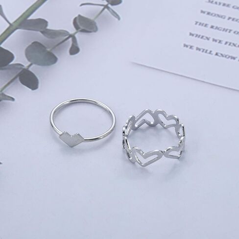 Vintage Stacking Love Heart Ring Silver Heart Finger Ring Hollow Love Heart Ring Heart Knuckle Rings Double Love Rings Jewelry for Women 2Pcs in Saudi Arabia
