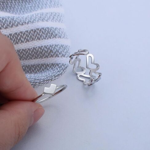 Vintage Stacking Love Heart Ring Silver Heart Finger Ring Hollow Love Heart Ring Heart Knuckle Rings Double Love Rings Jewelry for Women 2Pcs in Saudi Arabia