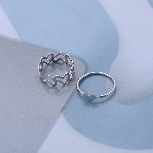 Vintage Stacking Love Heart Ring Silver Heart Finger Ring Hollow Love Heart Ring Heart Knuckle Rings Double Love Rings Jewelry for Women 2Pcs in Saudi Arabia