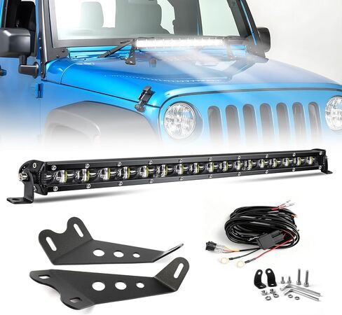 CO LIGHT 20 Inch Led Light Bar Ultra-Slim Single Row Ultra-Slim 6D Optic Spot Flood Combo Beam Driving Light IP68 Waterproof Off-Road Work Light with Wiring Harness and 2 JK Mounting Brackets in Kuwait