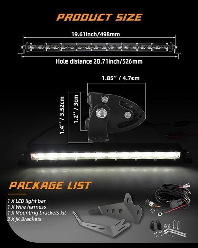 CO LIGHT 20 بوصة شريط إضاءة LED نحيف للغاية صف واحد نحيف للغاية 6D بصري بقعة فيضان كومبو شعاع القيادة IP68 مقاوم للماء ضوء العمل على الطرق الوعرة مع حزام الأسلاك و 2 دعامات تثبيت JK in Kuwait