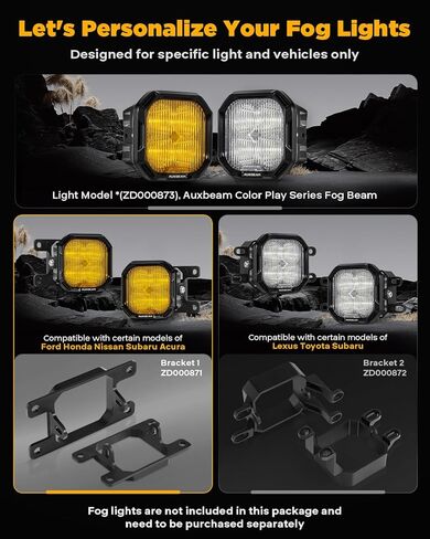 سلسلة Auxbeam Color Play Series 3 بوصات 100 وات LED لمصابيح LED لسيارة Ford Honda Nissan Subaru Acura، شريط إضاءة للطرق الوعرة باللون الأبيض الكهرماني DRL ووظيفة إشارة الانعطاف، حزمة دعامات التثبيت المتساطحة in Kuwait